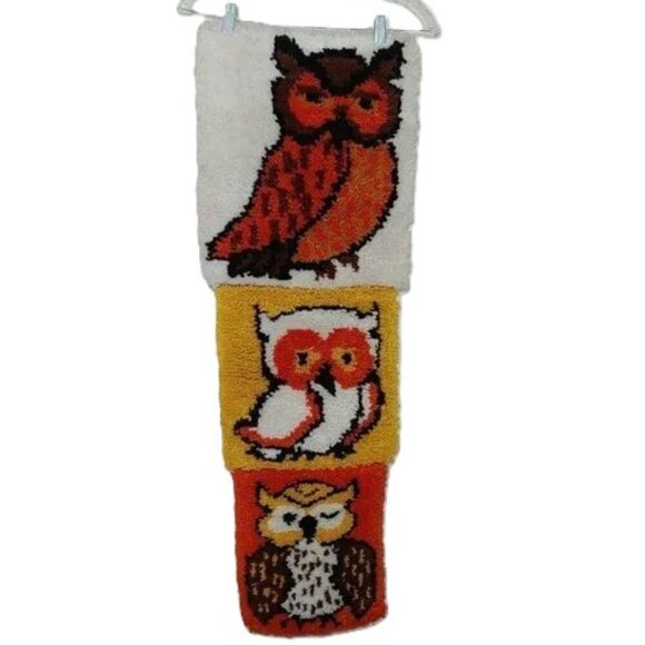 Vintage 70's Owl Rug Tapestry Wall Hanging Tufted Groovy Woodland Animal Boho - Picture 1 of 7